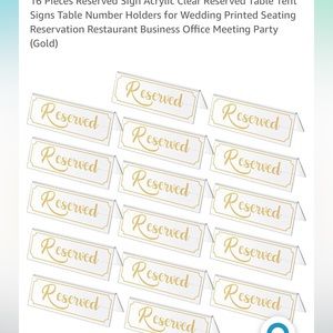 16 Pieces Reserved Sign Acrylic Clear Reserved Table Tent Signs